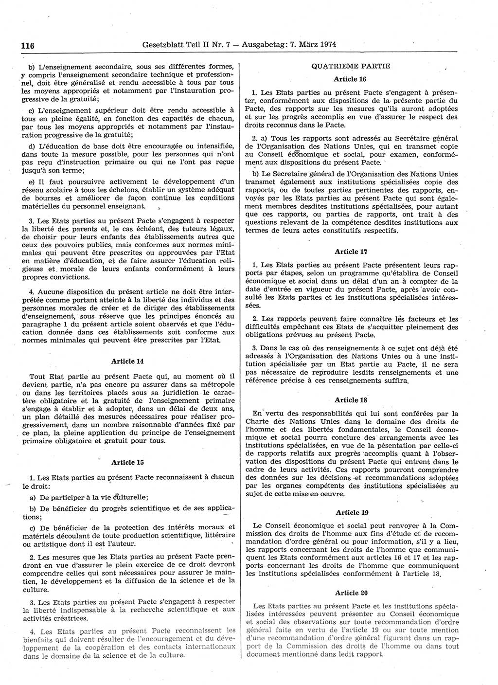 Gesetzblatt (GBl.) der Deutschen Demokratischen Republik (DDR) Teil ⅠⅠ 1974, Seite 116 (GBl. DDR ⅠⅠ 1974, S. 116)