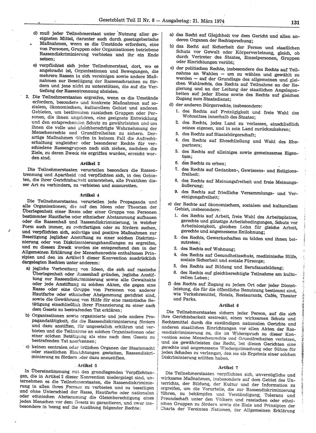 Gesetzblatt (GBl.) der Deutschen Demokratischen Republik (DDR) Teil ⅠⅠ 1974, Seite 131 (GBl. DDR ⅠⅠ 1974, S. 131)