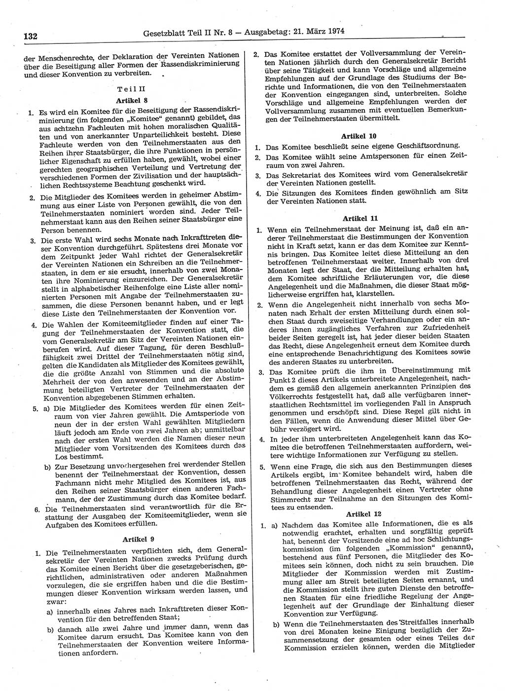 Gesetzblatt (GBl.) der Deutschen Demokratischen Republik (DDR) Teil ⅠⅠ 1974, Seite 132 (GBl. DDR ⅠⅠ 1974, S. 132)