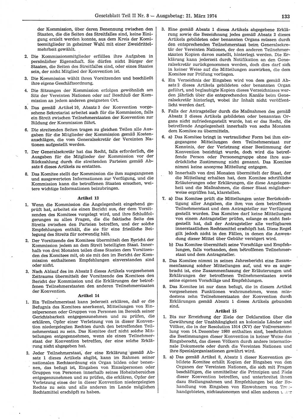 Gesetzblatt (GBl.) der Deutschen Demokratischen Republik (DDR) Teil ⅠⅠ 1974, Seite 133 (GBl. DDR ⅠⅠ 1974, S. 133)