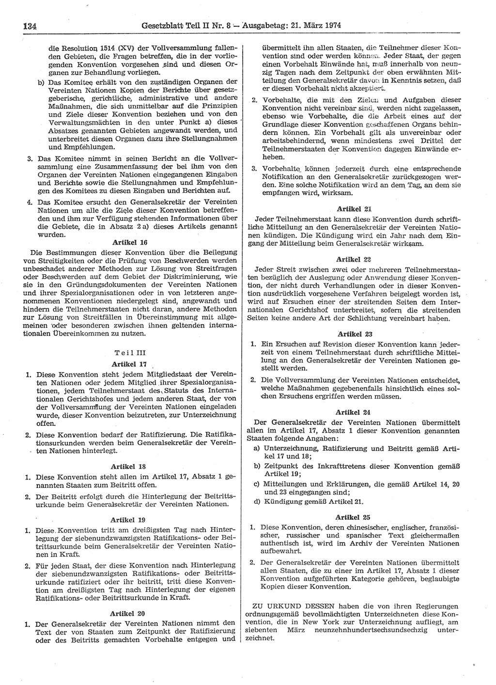 Gesetzblatt (GBl.) der Deutschen Demokratischen Republik (DDR) Teil ⅠⅠ 1974, Seite 134 (GBl. DDR ⅠⅠ 1974, S. 134)