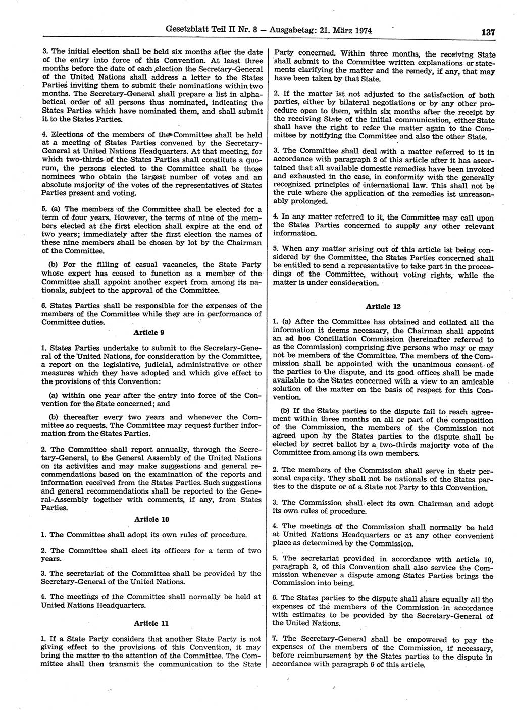 Gesetzblatt (GBl.) der Deutschen Demokratischen Republik (DDR) Teil ⅠⅠ 1974, Seite 137 (GBl. DDR ⅠⅠ 1974, S. 137)