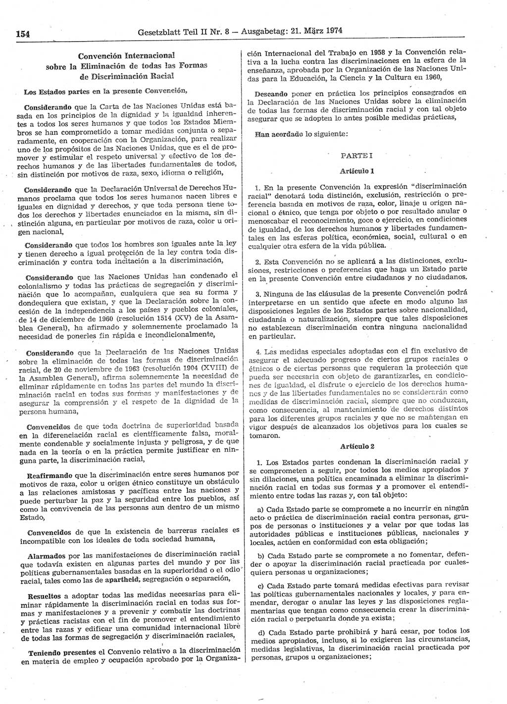 Gesetzblatt (GBl.) der Deutschen Demokratischen Republik (DDR) Teil ⅠⅠ 1974, Seite 154 (GBl. DDR ⅠⅠ 1974, S. 154)