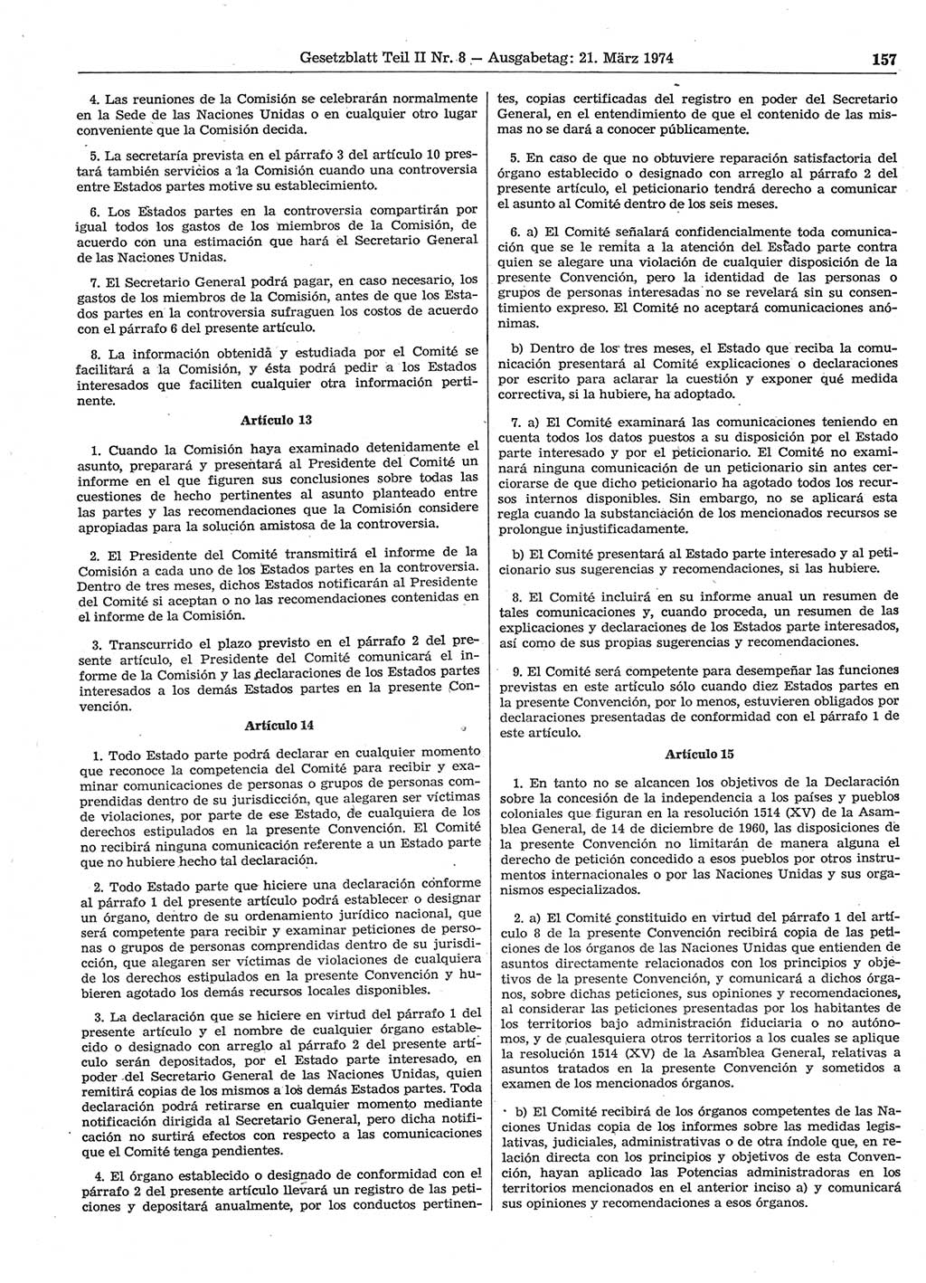 Gesetzblatt (GBl.) der Deutschen Demokratischen Republik (DDR) Teil ⅠⅠ 1974, Seite 157 (GBl. DDR ⅠⅠ 1974, S. 157)
