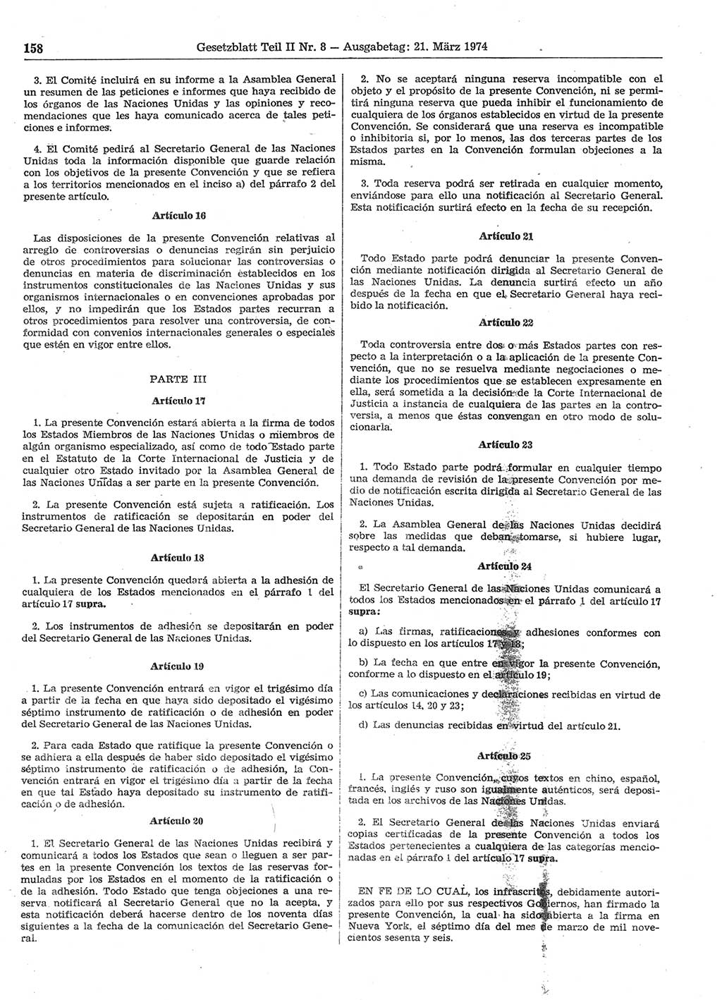 Gesetzblatt (GBl.) der Deutschen Demokratischen Republik (DDR) Teil ⅠⅠ 1974, Seite 158 (GBl. DDR ⅠⅠ 1974, S. 158)