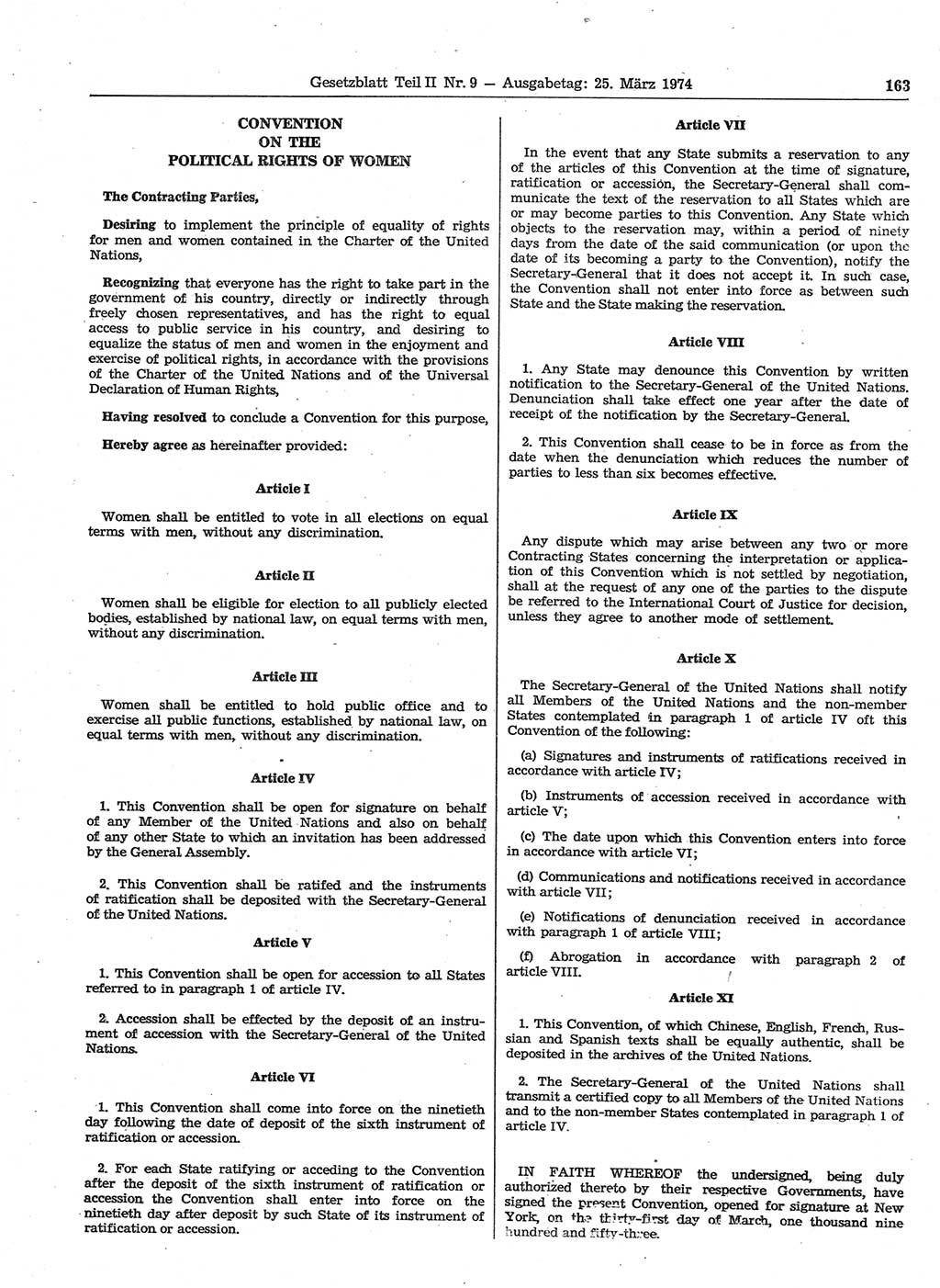Gesetzblatt (GBl.) der Deutschen Demokratischen Republik (DDR) Teil ⅠⅠ 1974, Seite 163 (GBl. DDR ⅠⅠ 1974, S. 163)