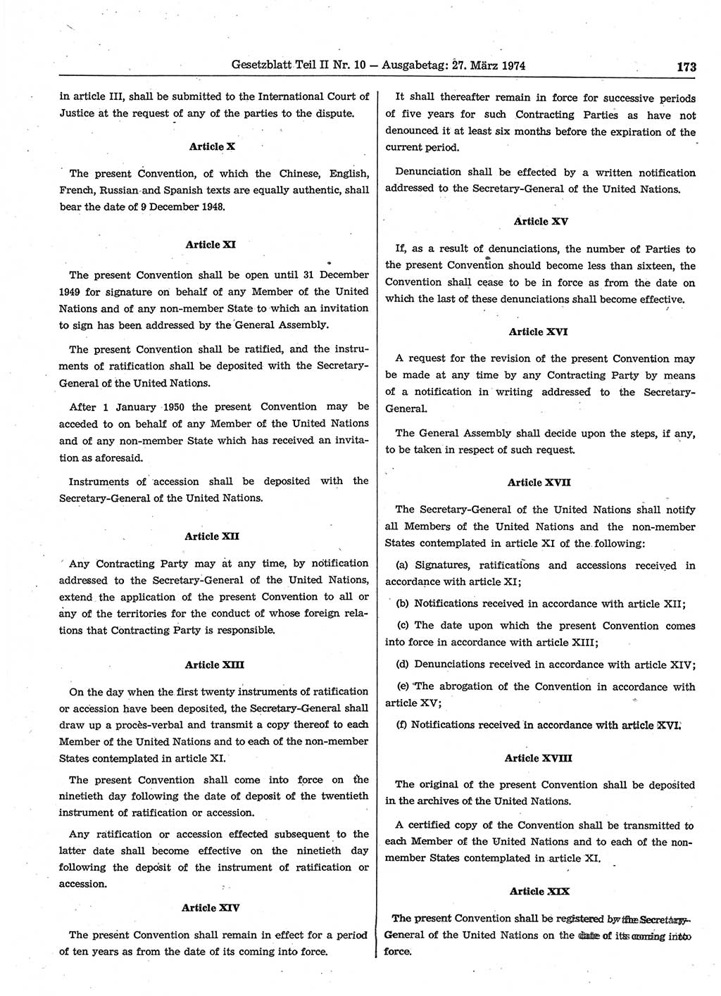 Gesetzblatt (GBl.) der Deutschen Demokratischen Republik (DDR) Teil ⅠⅠ 1974, Seite 173 (GBl. DDR ⅠⅠ 1974, S. 173)