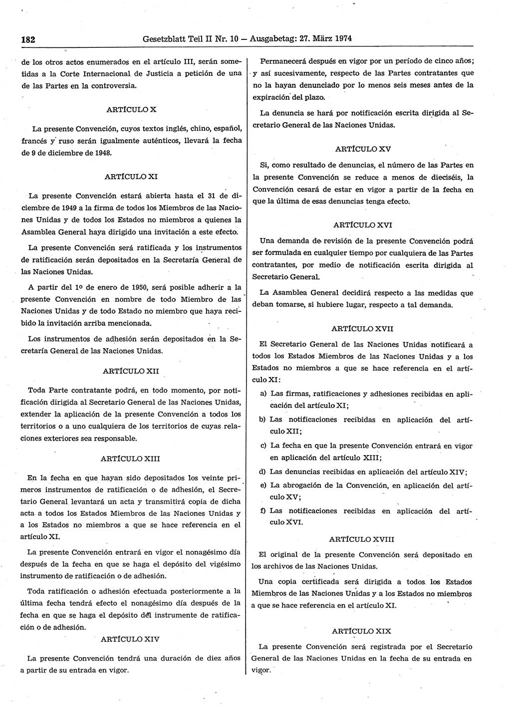 Gesetzblatt (GBl.) der Deutschen Demokratischen Republik (DDR) Teil ⅠⅠ 1974, Seite 182 (GBl. DDR ⅠⅠ 1974, S. 182)