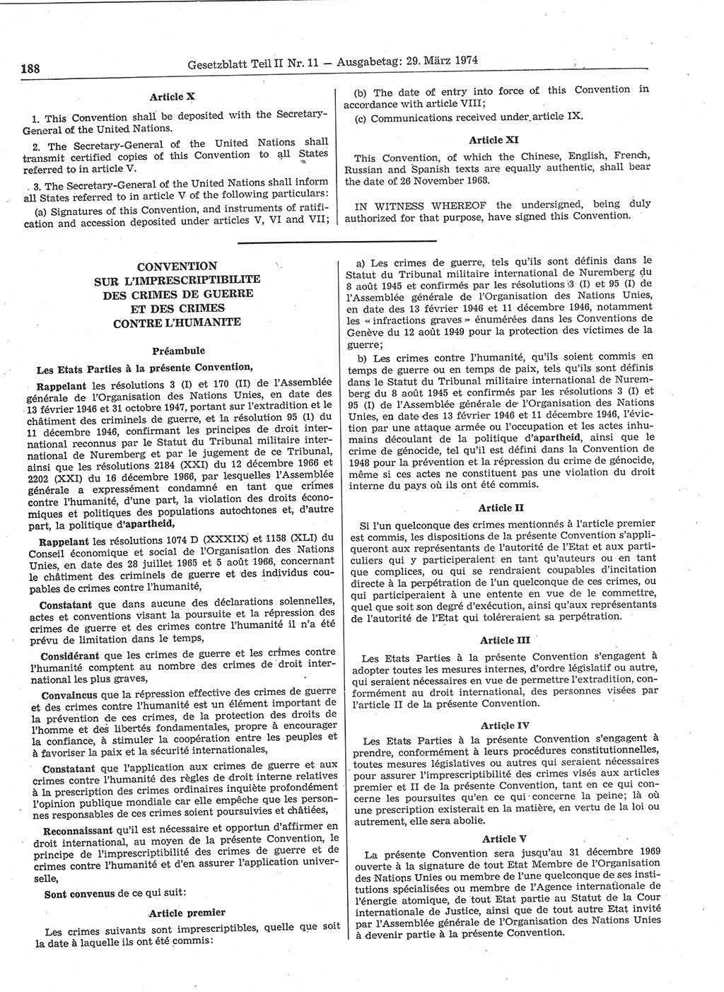 Gesetzblatt (GBl.) der Deutschen Demokratischen Republik (DDR) Teil ⅠⅠ 1974, Seite 188 (GBl. DDR ⅠⅠ 1974, S. 188)