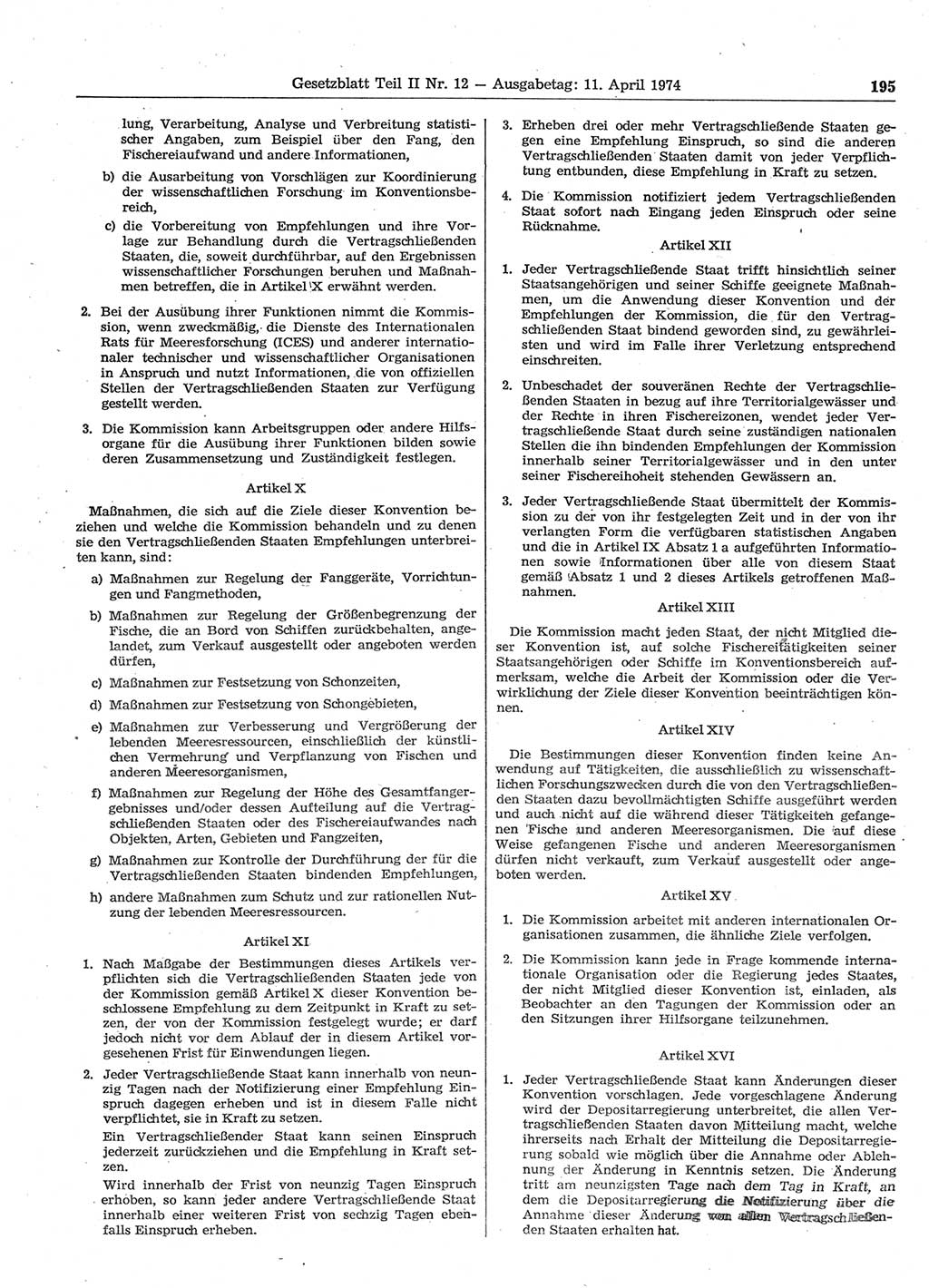 Gesetzblatt (GBl.) der Deutschen Demokratischen Republik (DDR) Teil ⅠⅠ 1974, Seite 195 (GBl. DDR ⅠⅠ 1974, S. 195)