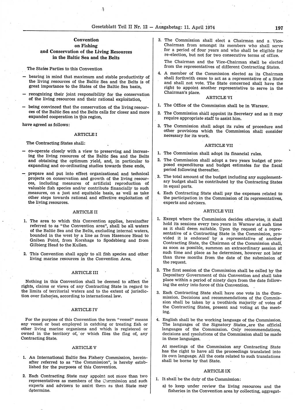 Gesetzblatt (GBl.) der Deutschen Demokratischen Republik (DDR) Teil ⅠⅠ 1974, Seite 197 (GBl. DDR ⅠⅠ 1974, S. 197)