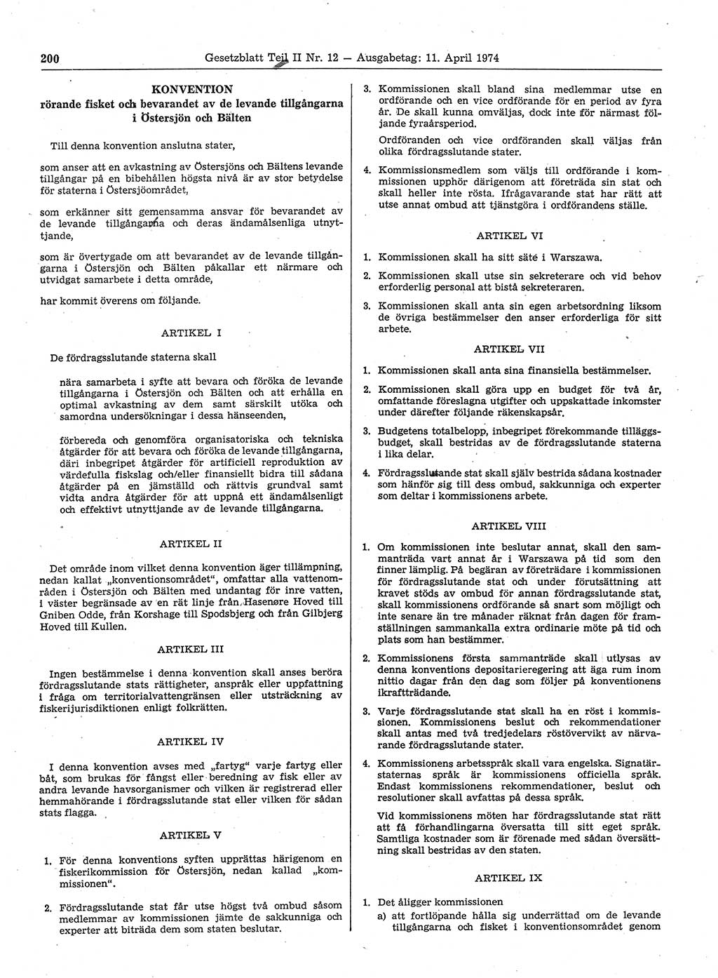 Gesetzblatt (GBl.) der Deutschen Demokratischen Republik (DDR) Teil ⅠⅠ 1974, Seite 200 (GBl. DDR ⅠⅠ 1974, S. 200)