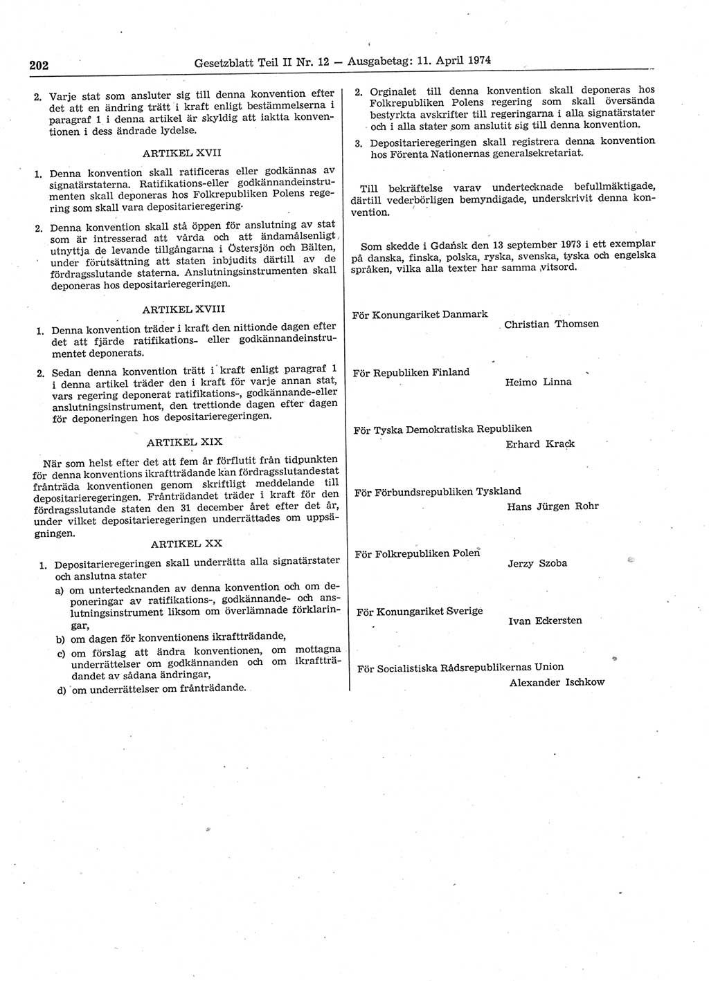 Gesetzblatt (GBl.) der Deutschen Demokratischen Republik (DDR) Teil ⅠⅠ 1974, Seite 202 (GBl. DDR ⅠⅠ 1974, S. 202)