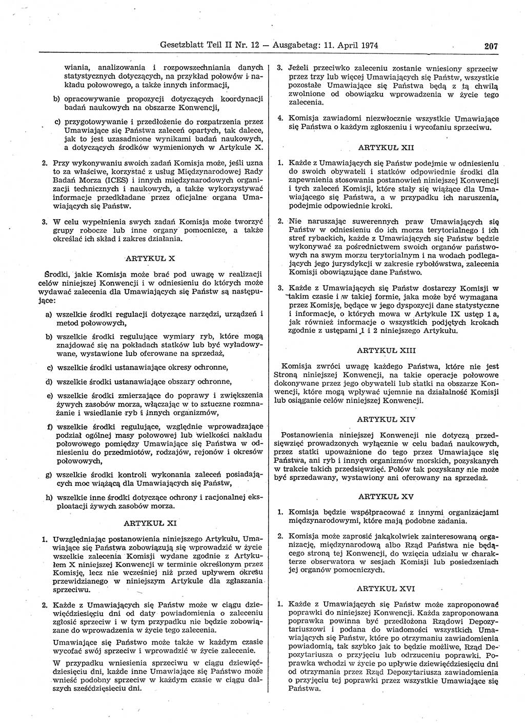 Gesetzblatt (GBl.) der Deutschen Demokratischen Republik (DDR) Teil ⅠⅠ 1974, Seite 207 (GBl. DDR ⅠⅠ 1974, S. 207)