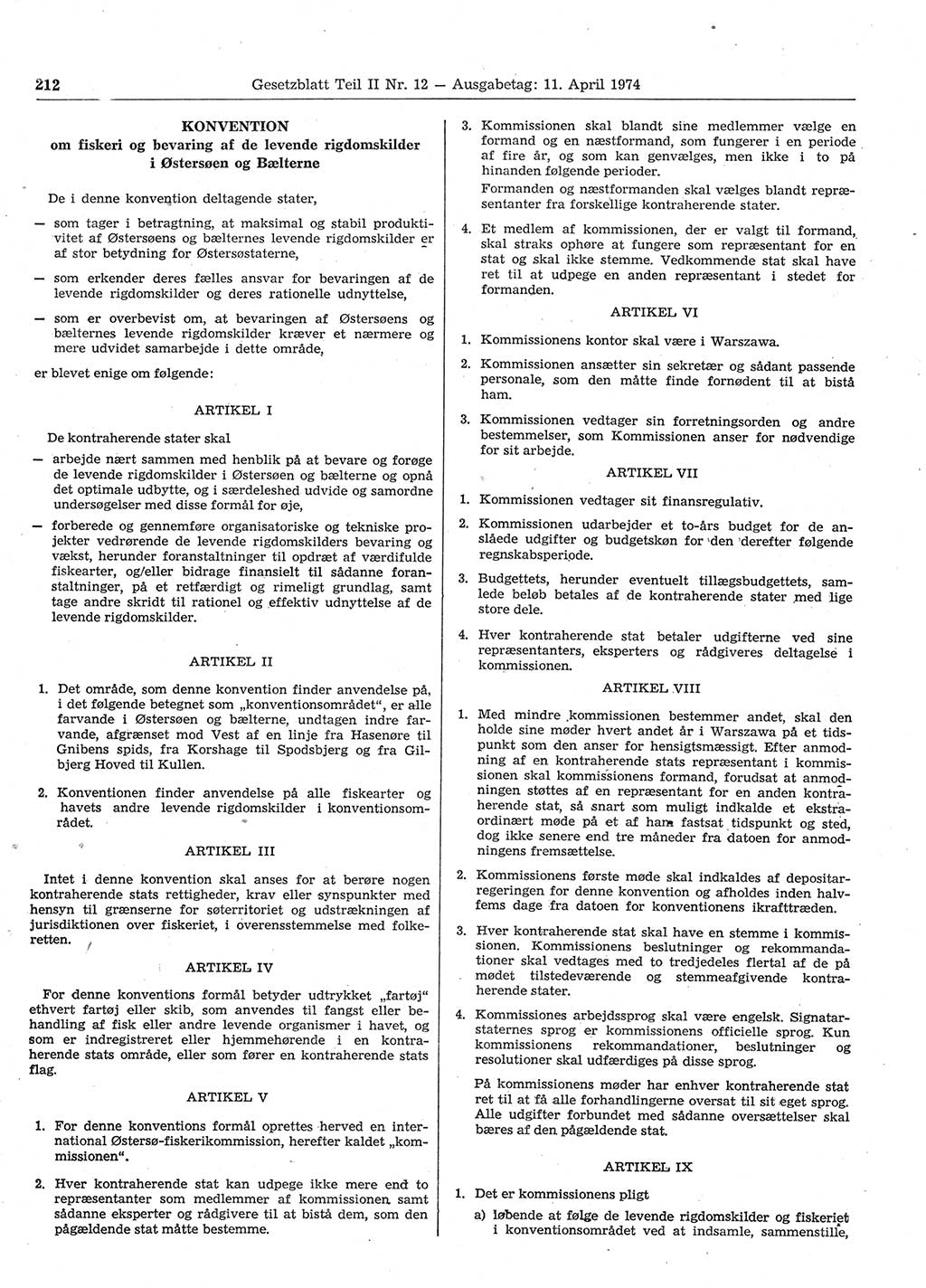 Gesetzblatt (GBl.) der Deutschen Demokratischen Republik (DDR) Teil ⅠⅠ 1974, Seite 212 (GBl. DDR ⅠⅠ 1974, S. 212)