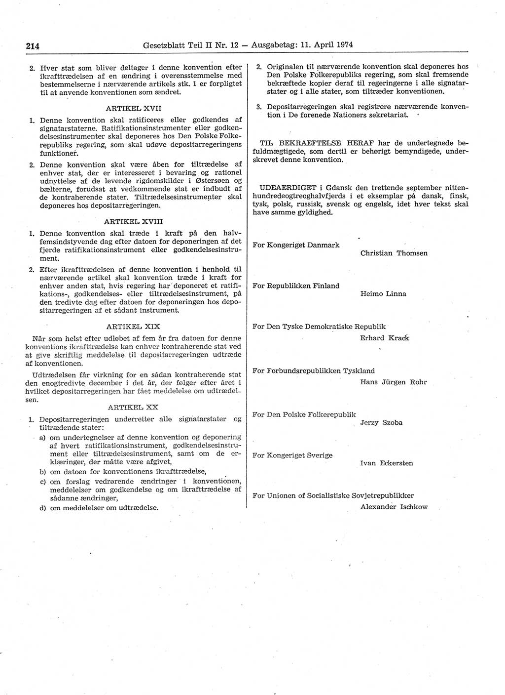 Gesetzblatt (GBl.) der Deutschen Demokratischen Republik (DDR) Teil ⅠⅠ 1974, Seite 214 (GBl. DDR ⅠⅠ 1974, S. 214)