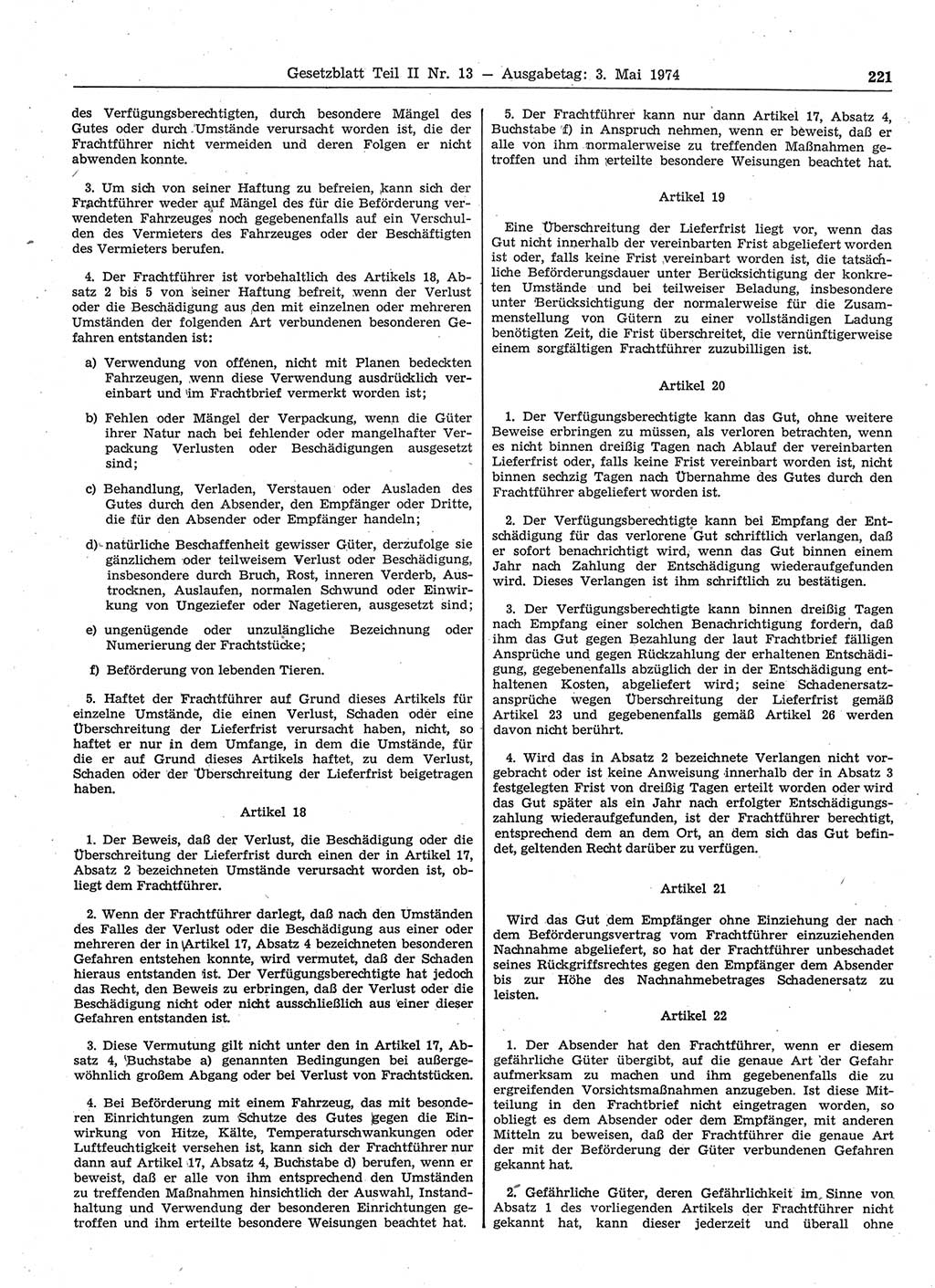 Gesetzblatt (GBl.) der Deutschen Demokratischen Republik (DDR) Teil ⅠⅠ 1974, Seite 221 (GBl. DDR ⅠⅠ 1974, S. 221)