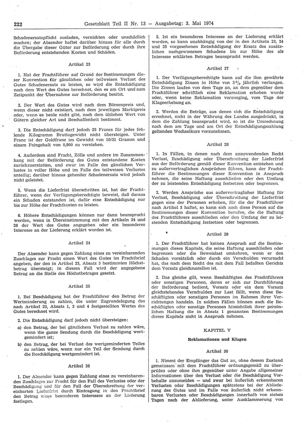 Gesetzblatt (GBl.) der Deutschen Demokratischen Republik (DDR) Teil ⅠⅠ 1974, Seite 222 (GBl. DDR ⅠⅠ 1974, S. 222)