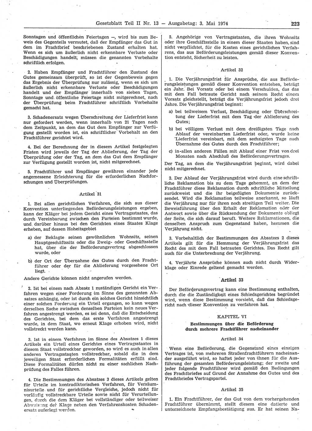Gesetzblatt (GBl.) der Deutschen Demokratischen Republik (DDR) Teil ⅠⅠ 1974, Seite 223 (GBl. DDR ⅠⅠ 1974, S. 223)