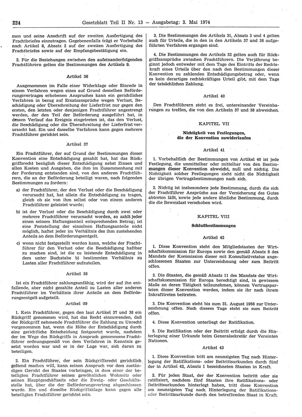 Gesetzblatt (GBl.) der Deutschen Demokratischen Republik (DDR) Teil ⅠⅠ 1974, Seite 224 (GBl. DDR ⅠⅠ 1974, S. 224)