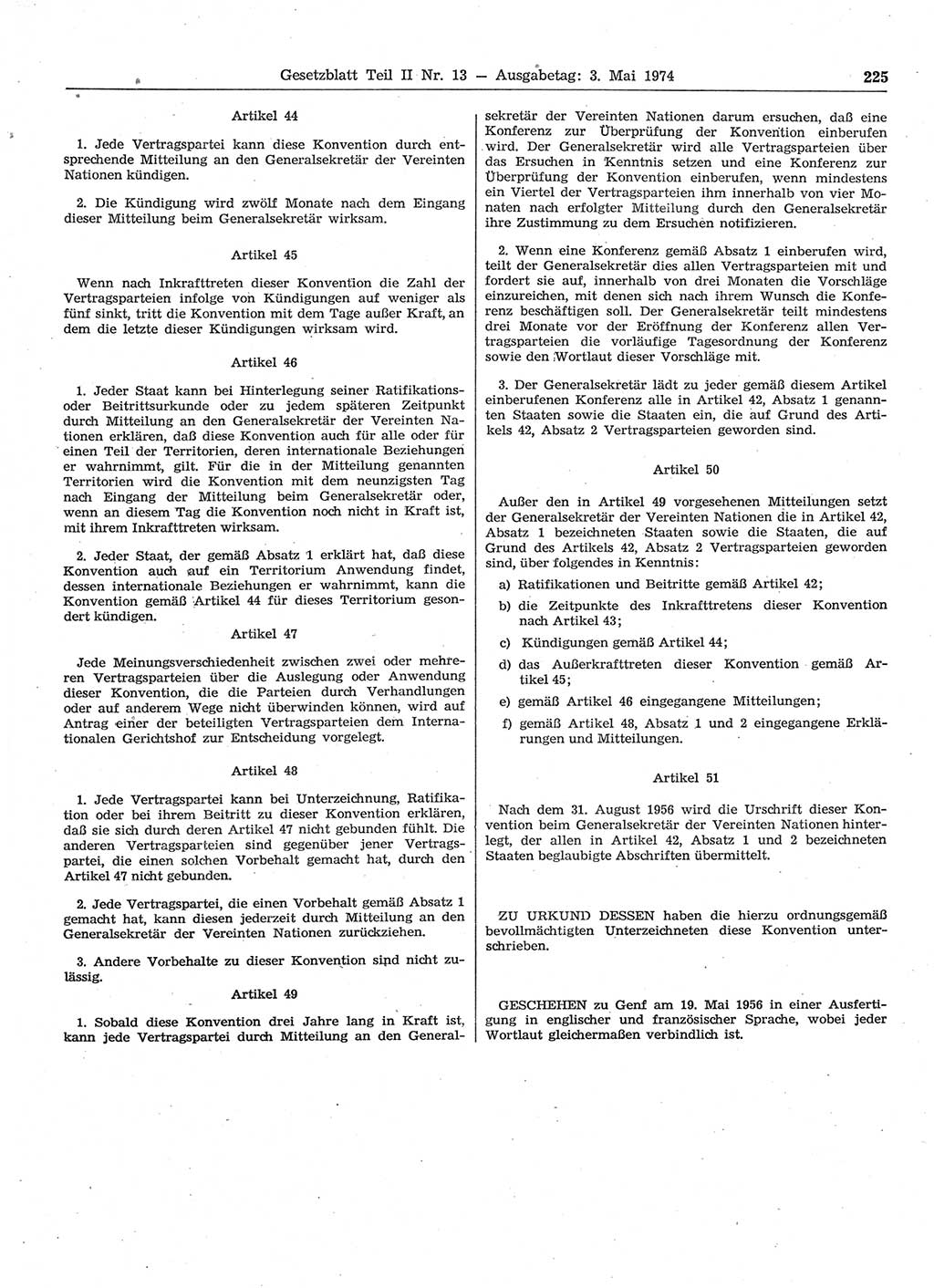 Gesetzblatt (GBl.) der Deutschen Demokratischen Republik (DDR) Teil ⅠⅠ 1974, Seite 225 (GBl. DDR ⅠⅠ 1974, S. 225)