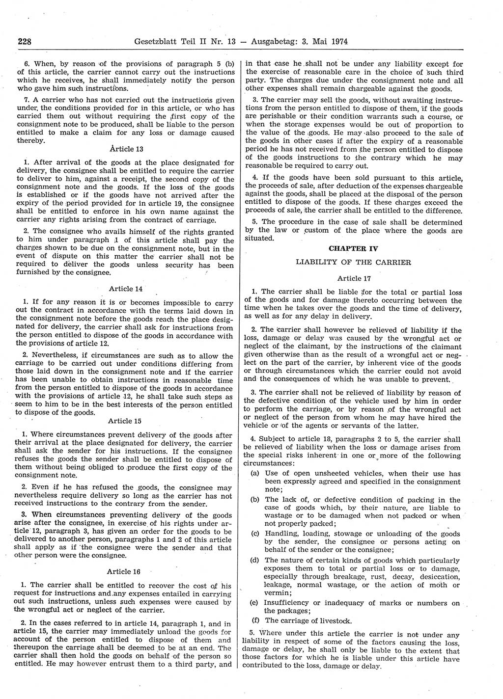Gesetzblatt (GBl.) der Deutschen Demokratischen Republik (DDR) Teil ⅠⅠ 1974, Seite 228 (GBl. DDR ⅠⅠ 1974, S. 228)