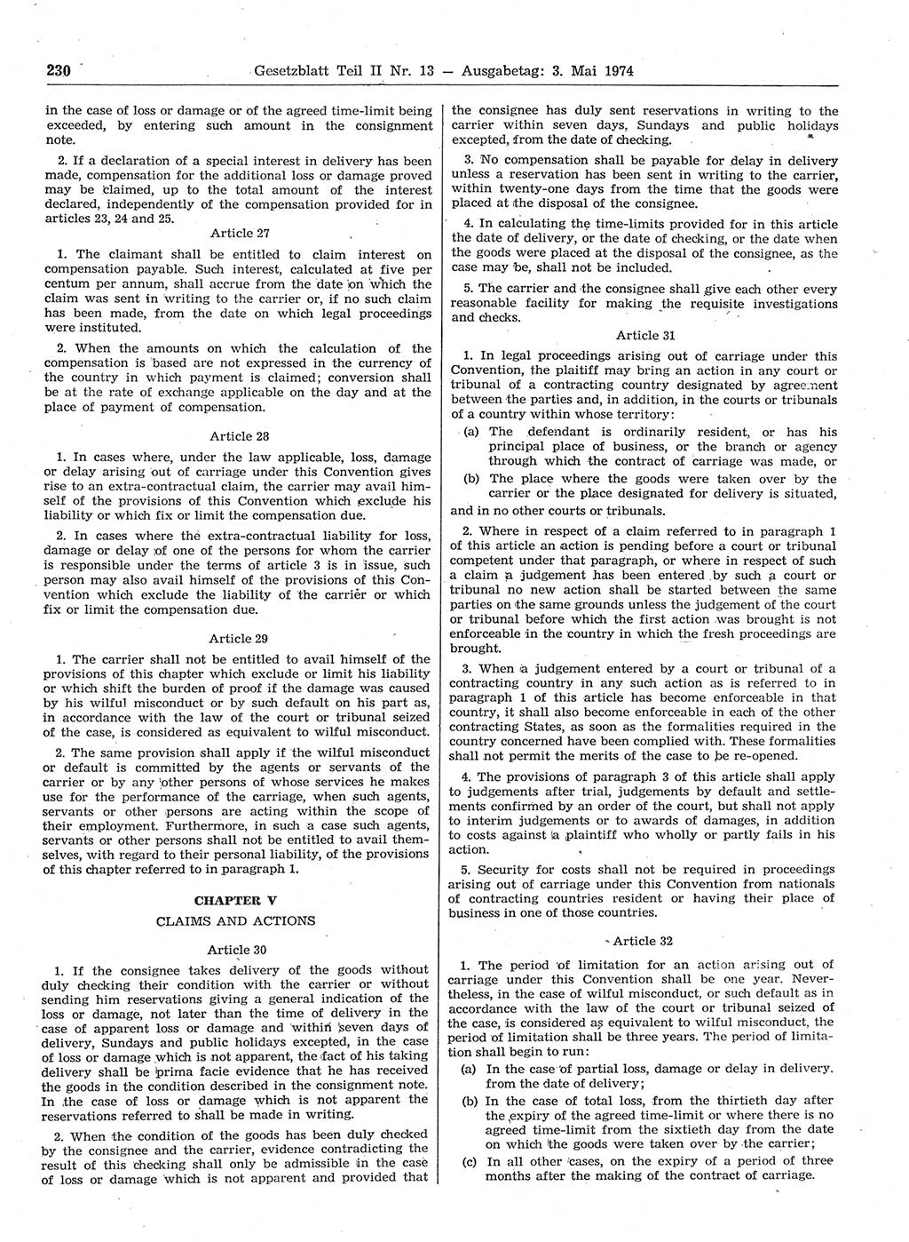 Gesetzblatt (GBl.) der Deutschen Demokratischen Republik (DDR) Teil ⅠⅠ 1974, Seite 230 (GBl. DDR ⅠⅠ 1974, S. 230)