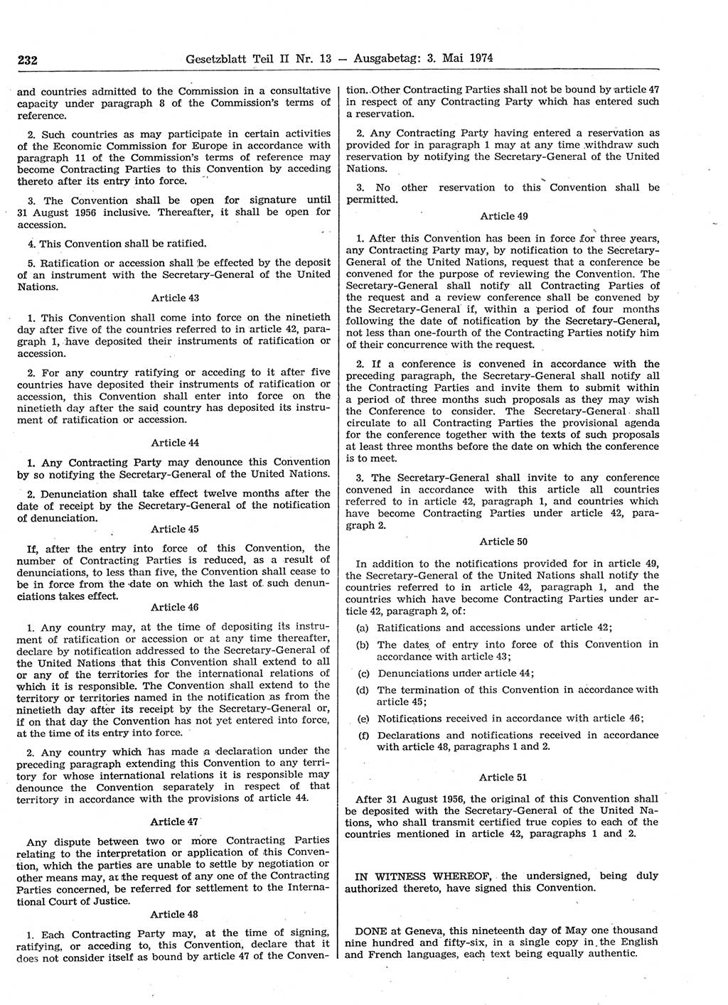 Gesetzblatt (GBl.) der Deutschen Demokratischen Republik (DDR) Teil ⅠⅠ 1974, Seite 232 (GBl. DDR ⅠⅠ 1974, S. 232)