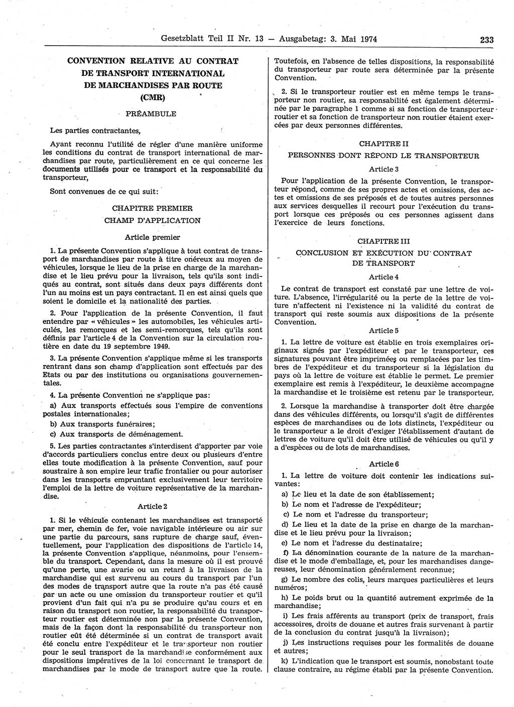 Gesetzblatt (GBl.) der Deutschen Demokratischen Republik (DDR) Teil ⅠⅠ 1974, Seite 233 (GBl. DDR ⅠⅠ 1974, S. 233)