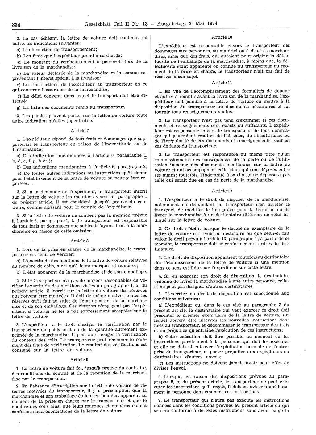 Gesetzblatt (GBl.) der Deutschen Demokratischen Republik (DDR) Teil ⅠⅠ 1974, Seite 234 (GBl. DDR ⅠⅠ 1974, S. 234)