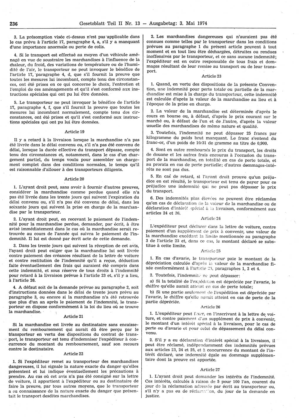Gesetzblatt (GBl.) der Deutschen Demokratischen Republik (DDR) Teil ⅠⅠ 1974, Seite 236 (GBl. DDR ⅠⅠ 1974, S. 236)