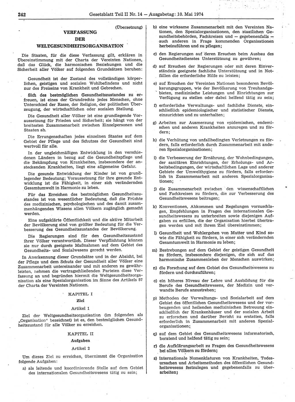 Gesetzblatt (GBl.) der Deutschen Demokratischen Republik (DDR) Teil ⅠⅠ 1974, Seite 242 (GBl. DDR ⅠⅠ 1974, S. 242)