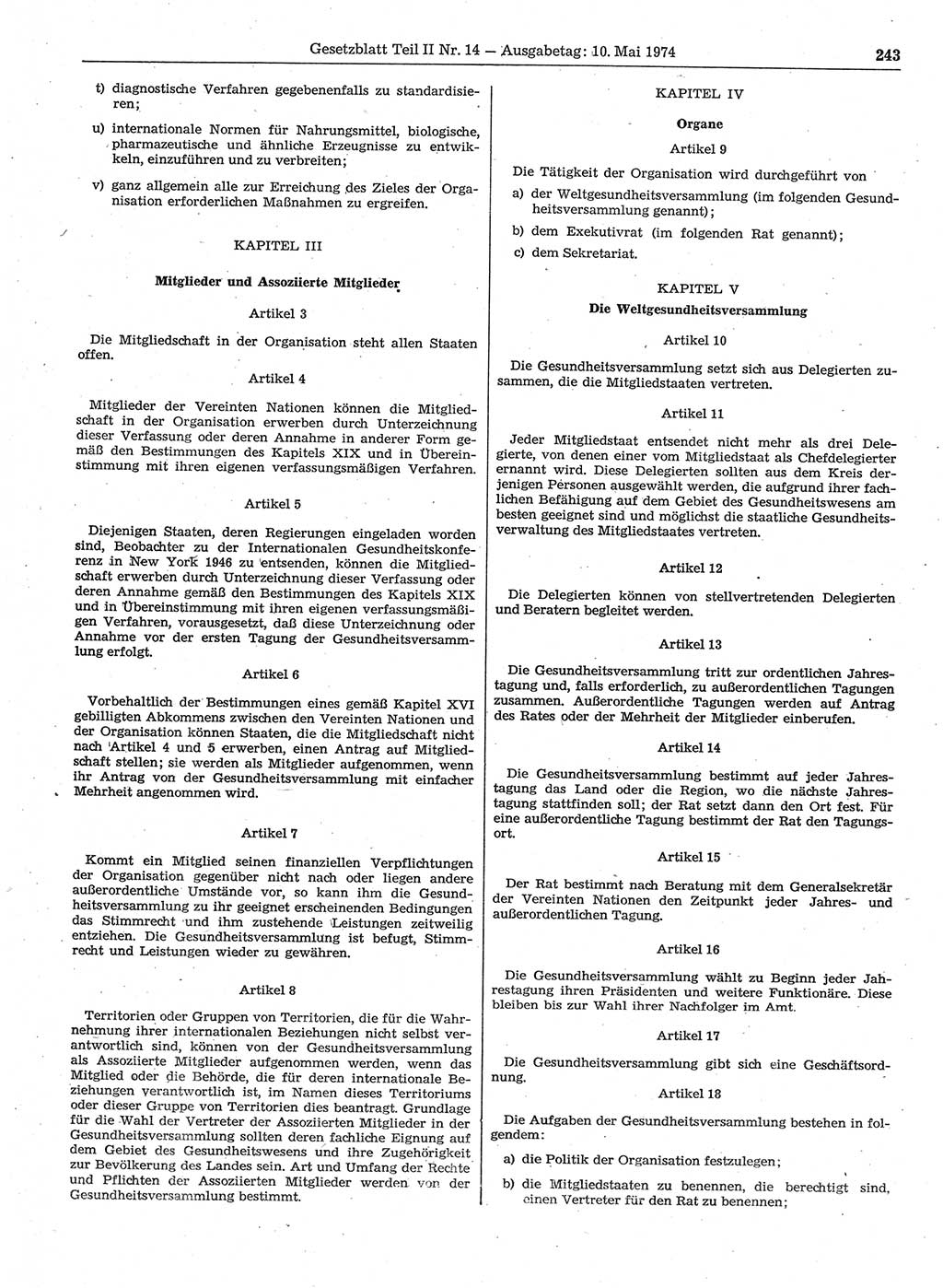 Gesetzblatt (GBl.) der Deutschen Demokratischen Republik (DDR) Teil ⅠⅠ 1974, Seite 243 (GBl. DDR ⅠⅠ 1974, S. 243)