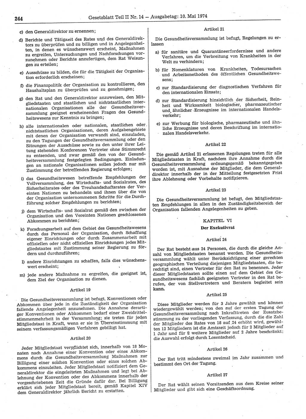 Gesetzblatt (GBl.) der Deutschen Demokratischen Republik (DDR) Teil ⅠⅠ 1974, Seite 244 (GBl. DDR ⅠⅠ 1974, S. 244)