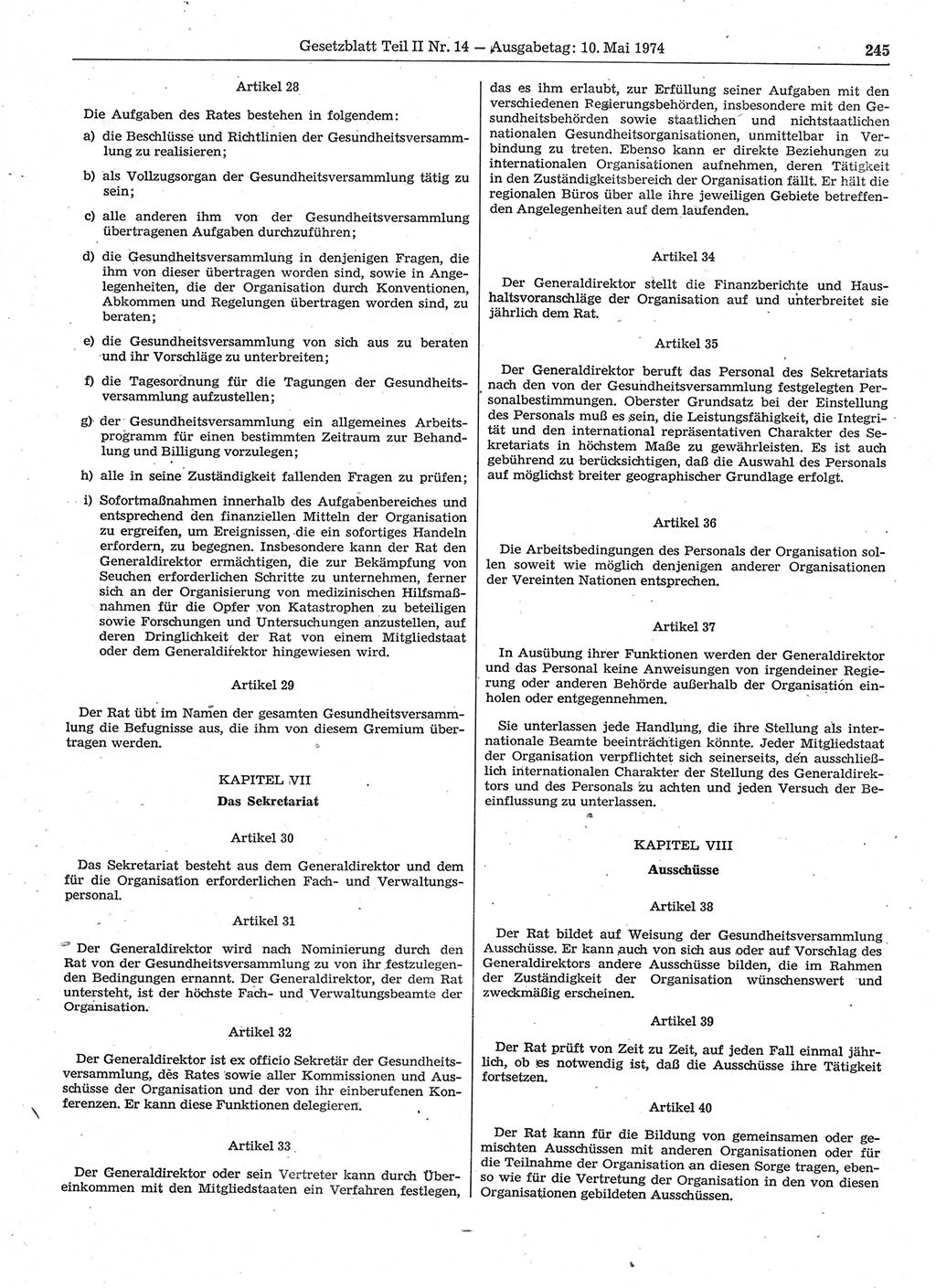 Gesetzblatt (GBl.) der Deutschen Demokratischen Republik (DDR) Teil ⅠⅠ 1974, Seite 245 (GBl. DDR ⅠⅠ 1974, S. 245)