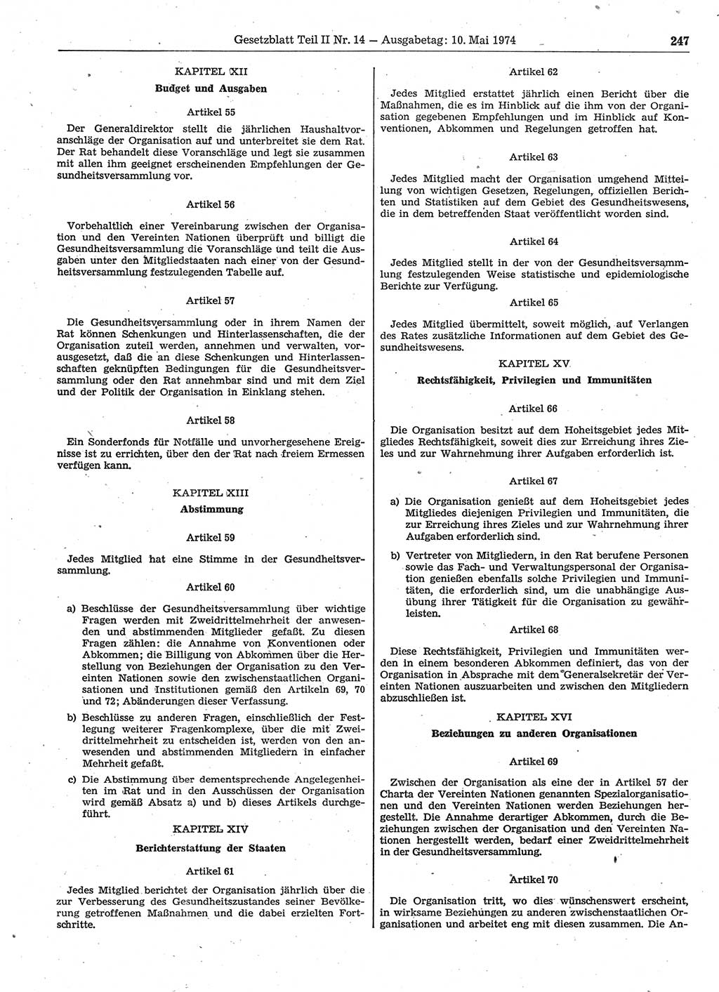 Gesetzblatt (GBl.) der Deutschen Demokratischen Republik (DDR) Teil ⅠⅠ 1974, Seite 247 (GBl. DDR ⅠⅠ 1974, S. 247)