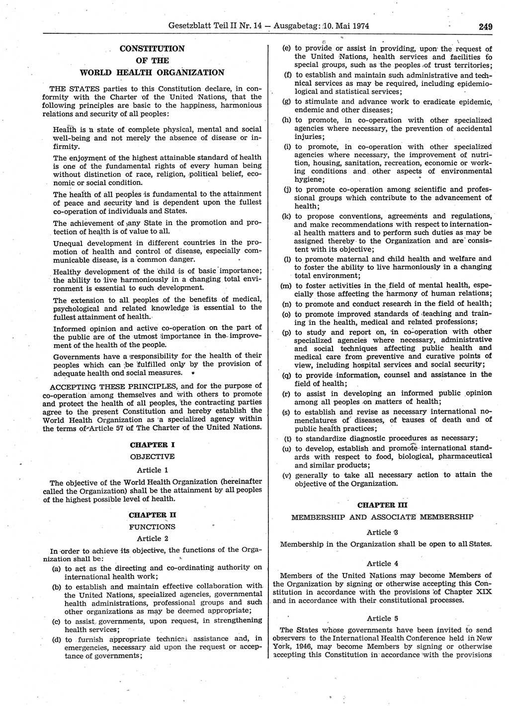 Gesetzblatt (GBl.) der Deutschen Demokratischen Republik (DDR) Teil ⅠⅠ 1974, Seite 249 (GBl. DDR ⅠⅠ 1974, S. 249)