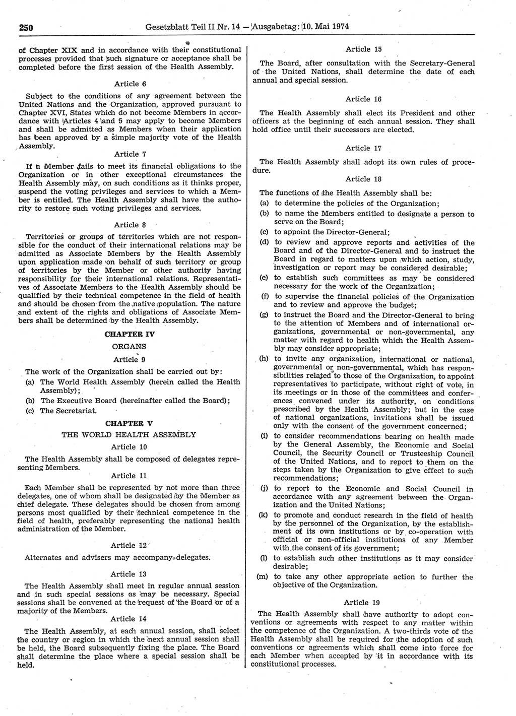 Gesetzblatt (GBl.) der Deutschen Demokratischen Republik (DDR) Teil ⅠⅠ 1974, Seite 250 (GBl. DDR ⅠⅠ 1974, S. 250)