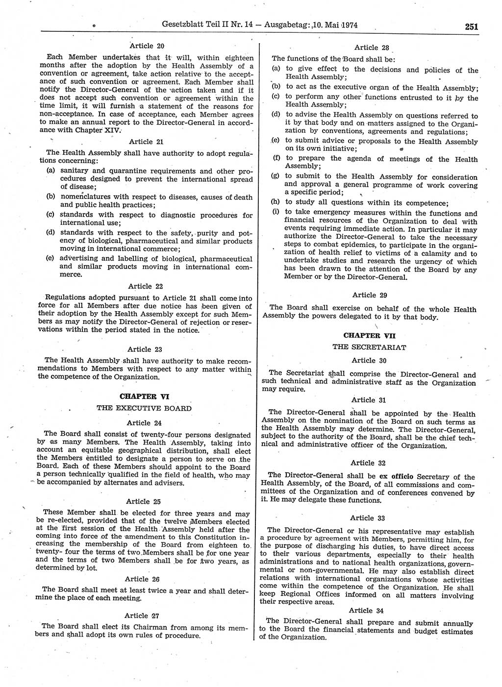 Gesetzblatt (GBl.) der Deutschen Demokratischen Republik (DDR) Teil ⅠⅠ 1974, Seite 251 (GBl. DDR ⅠⅠ 1974, S. 251)