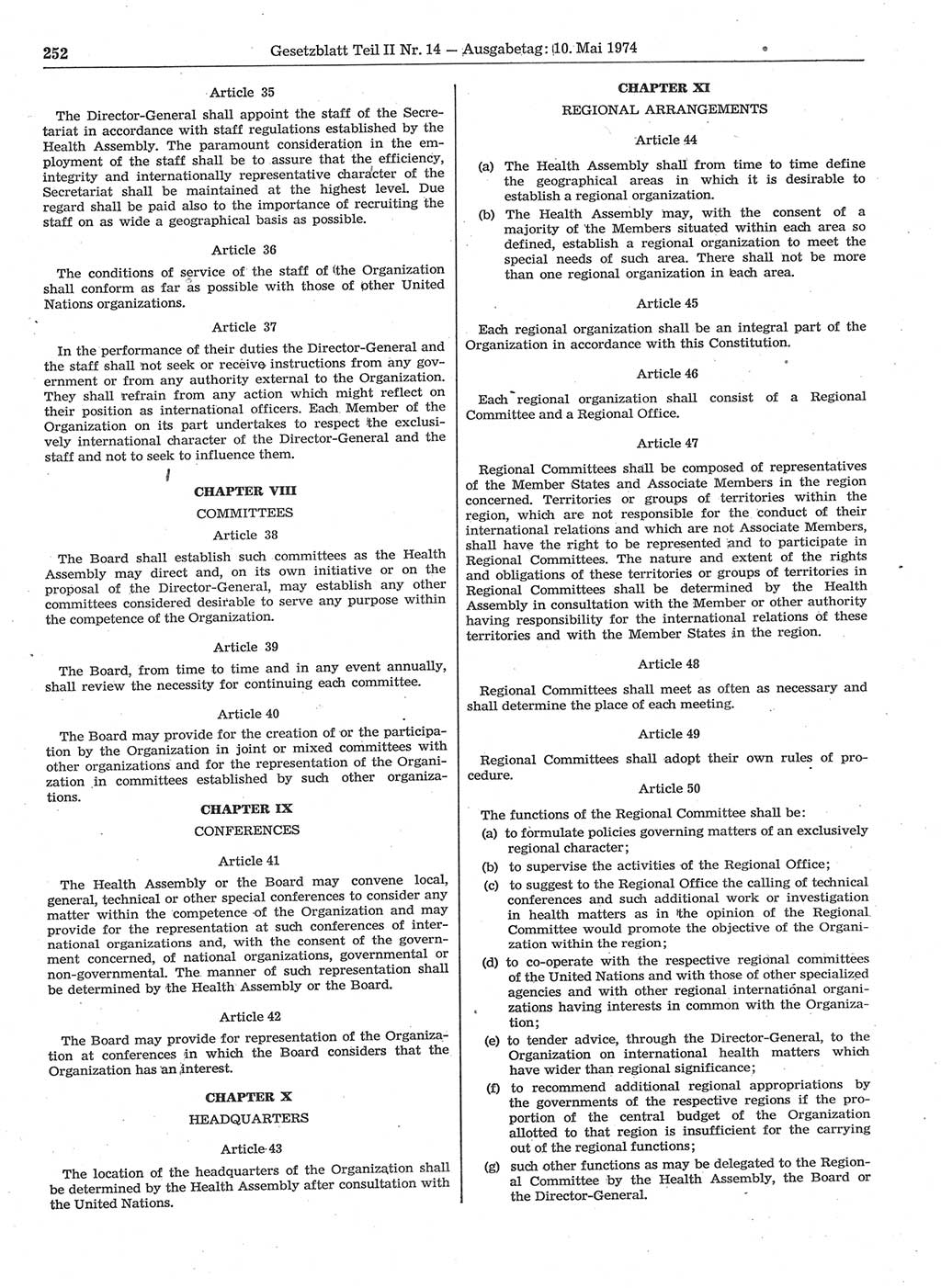 Gesetzblatt (GBl.) der Deutschen Demokratischen Republik (DDR) Teil ⅠⅠ 1974, Seite 252 (GBl. DDR ⅠⅠ 1974, S. 252)