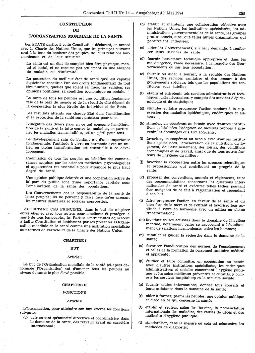 Gesetzblatt (GBl.) der Deutschen Demokratischen Republik (DDR) Teil ⅠⅠ 1974, Seite 255 (GBl. DDR ⅠⅠ 1974, S. 255)
