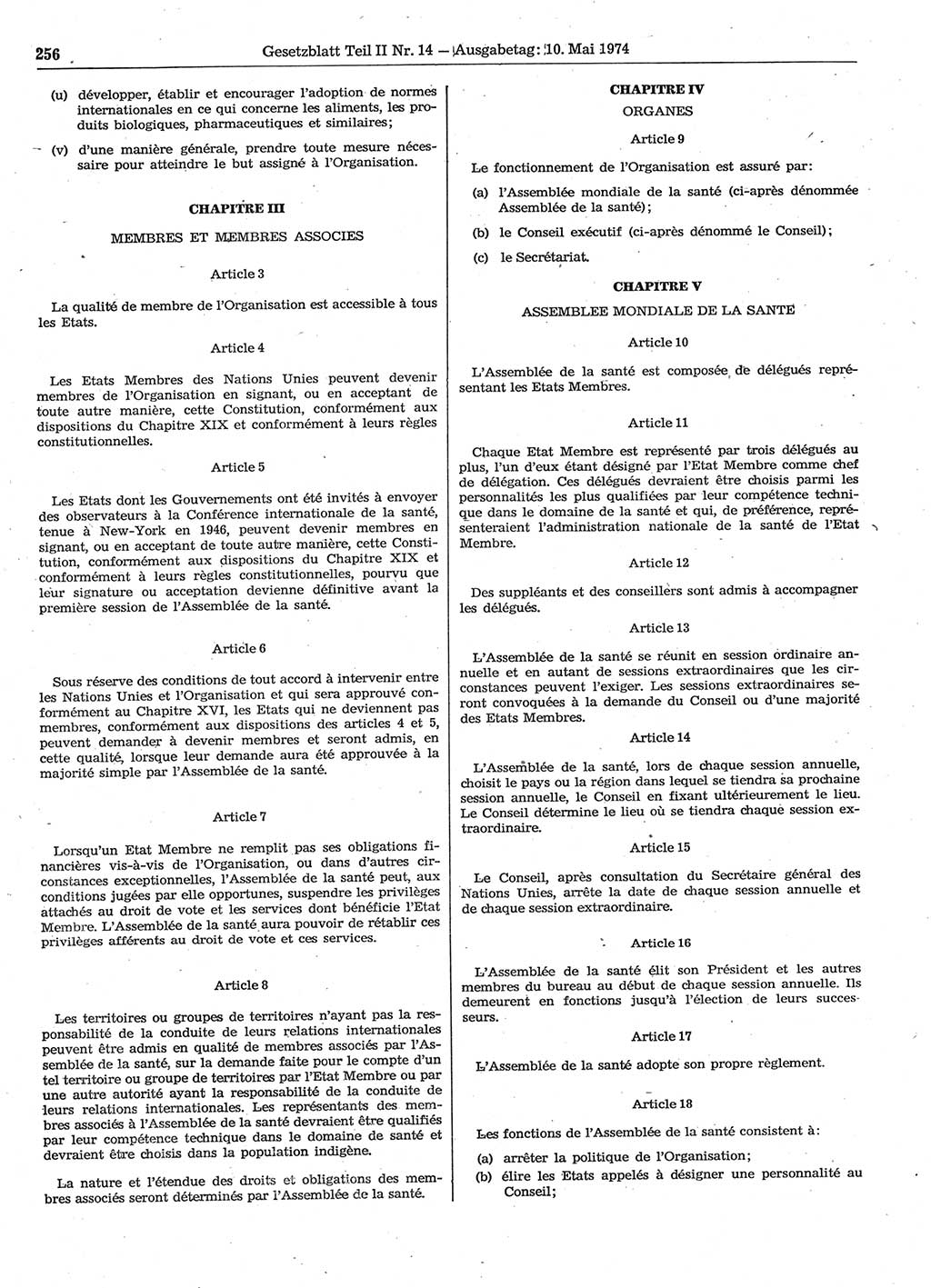 Gesetzblatt (GBl.) der Deutschen Demokratischen Republik (DDR) Teil ⅠⅠ 1974, Seite 256 (GBl. DDR ⅠⅠ 1974, S. 256)