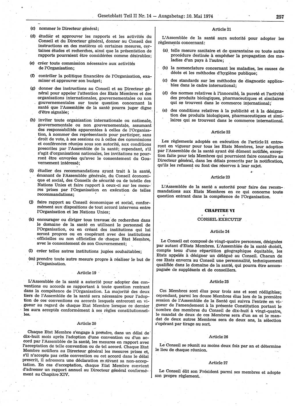 Gesetzblatt (GBl.) der Deutschen Demokratischen Republik (DDR) Teil ⅠⅠ 1974, Seite 257 (GBl. DDR ⅠⅠ 1974, S. 257)