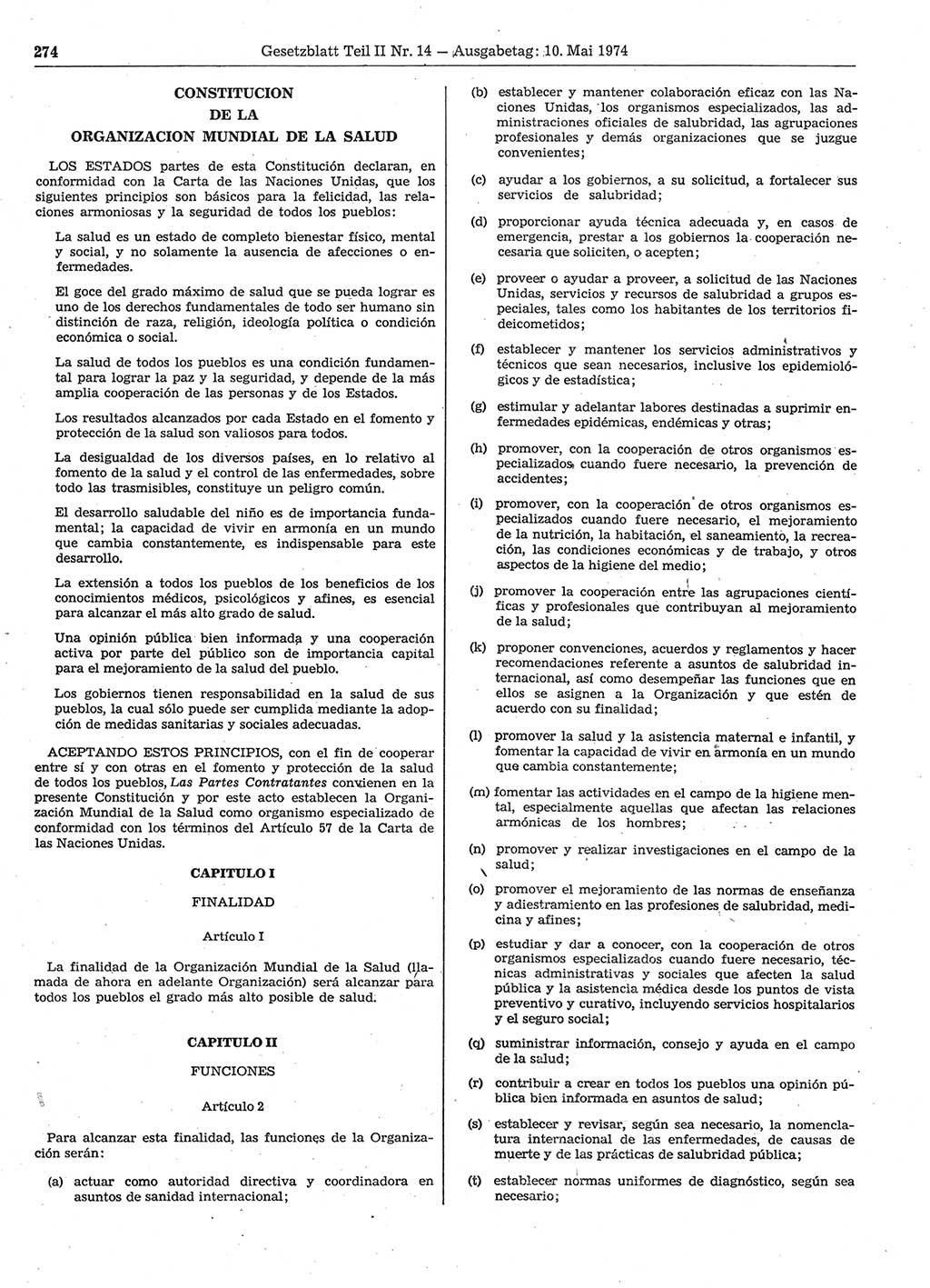 Gesetzblatt (GBl.) der Deutschen Demokratischen Republik (DDR) Teil ⅠⅠ 1974, Seite 274 (GBl. DDR ⅠⅠ 1974, S. 274)