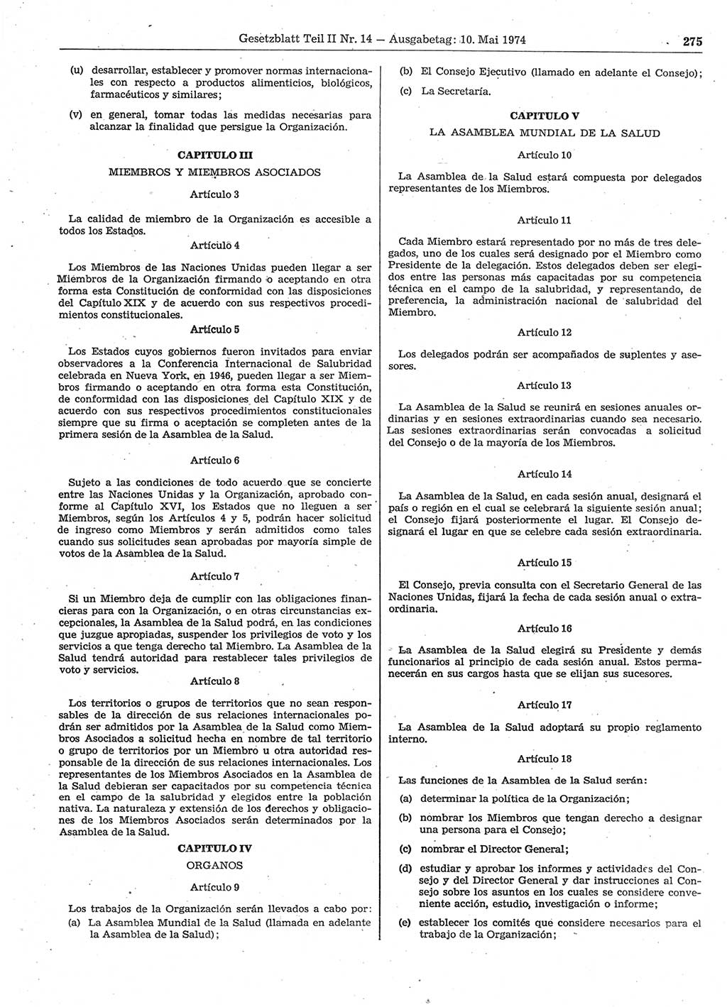Gesetzblatt (GBl.) der Deutschen Demokratischen Republik (DDR) Teil ⅠⅠ 1974, Seite 275 (GBl. DDR ⅠⅠ 1974, S. 275)