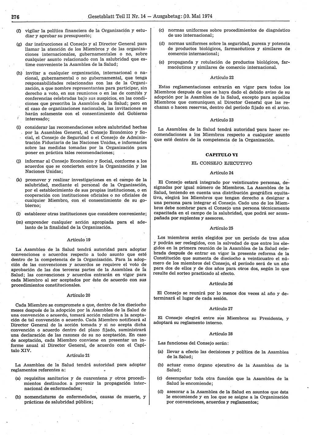 Gesetzblatt (GBl.) der Deutschen Demokratischen Republik (DDR) Teil ⅠⅠ 1974, Seite 276 (GBl. DDR ⅠⅠ 1974, S. 276)