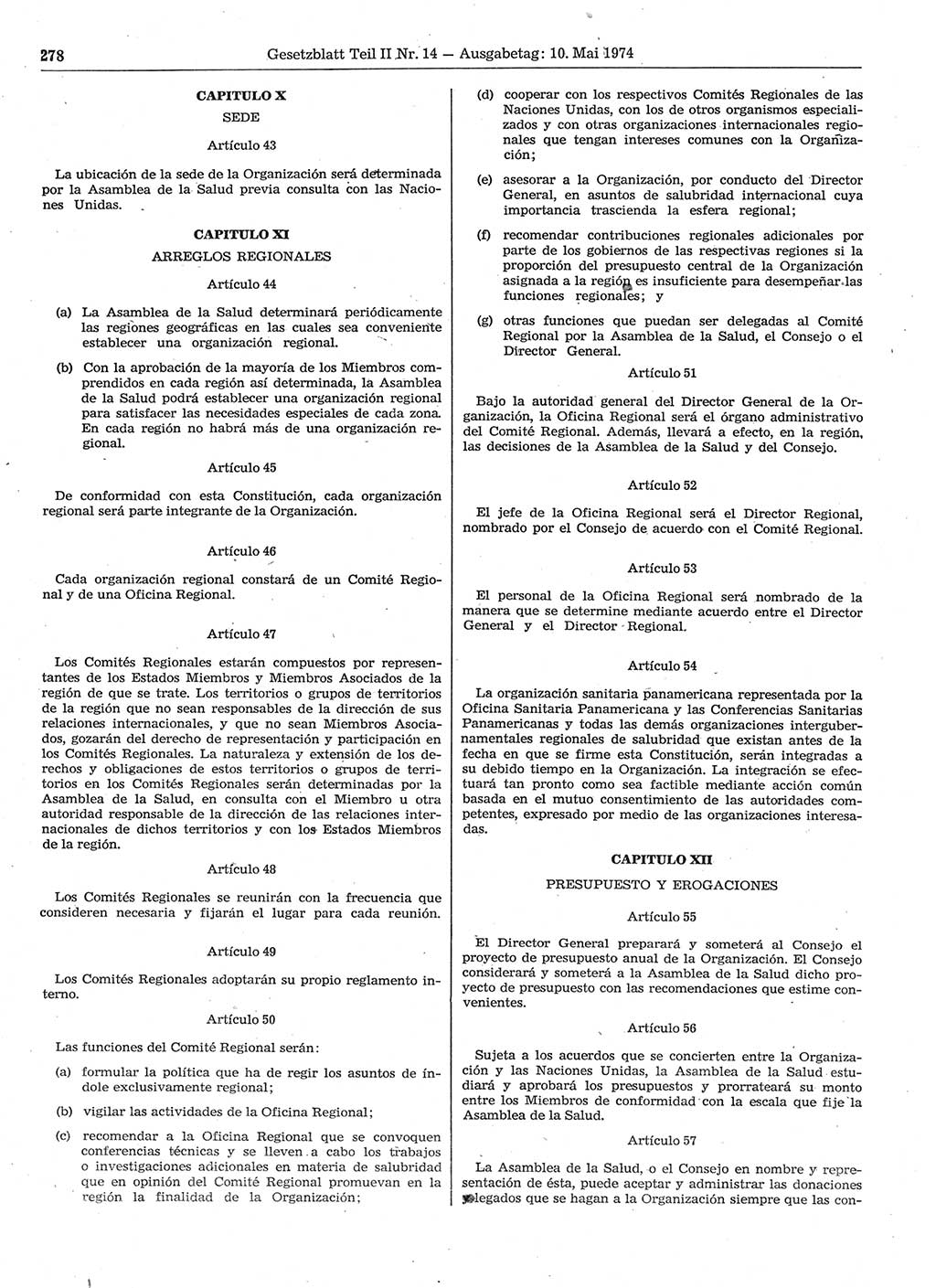 Gesetzblatt (GBl.) der Deutschen Demokratischen Republik (DDR) Teil ⅠⅠ 1974, Seite 278 (GBl. DDR ⅠⅠ 1974, S. 278)
