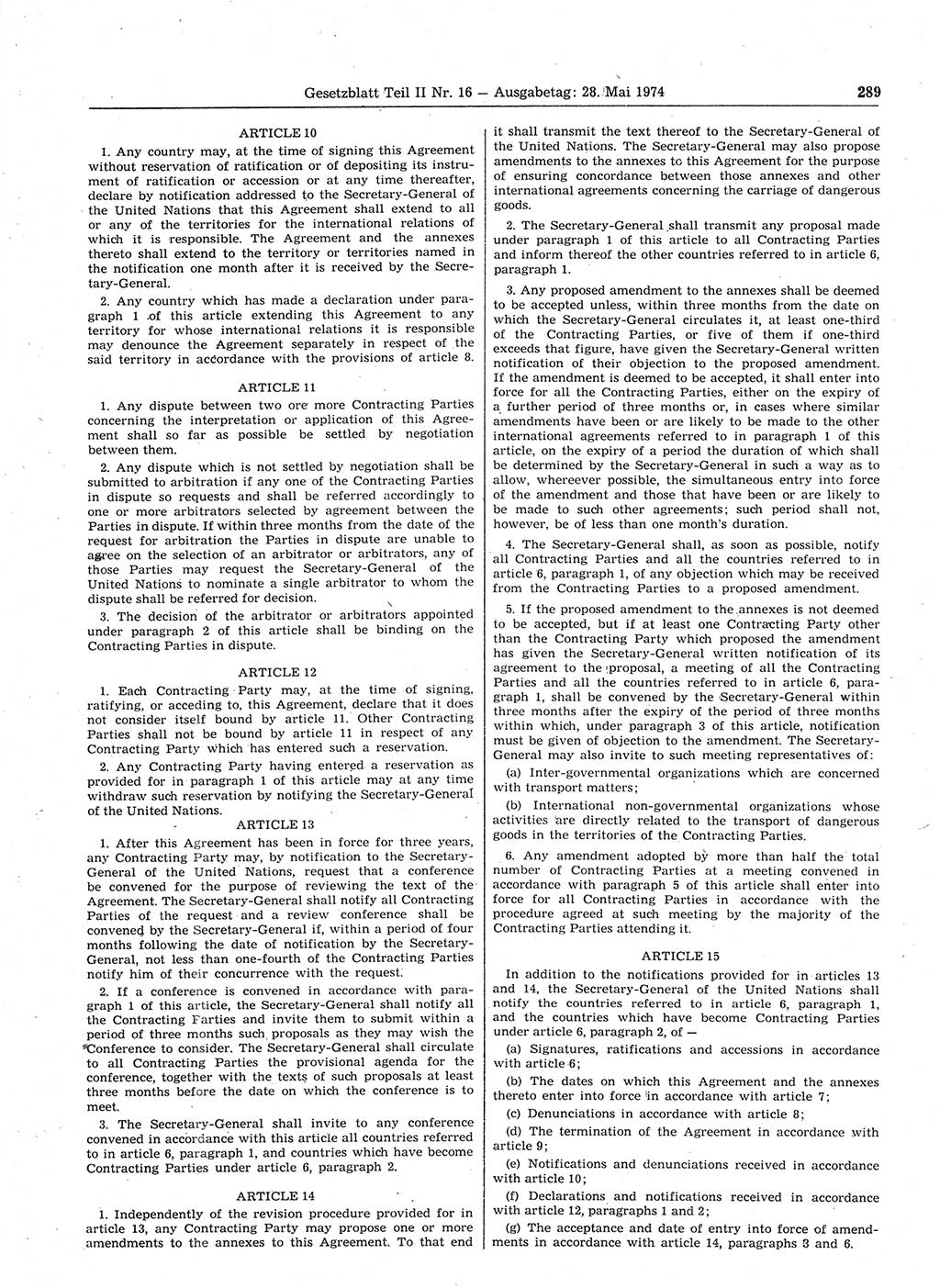 Gesetzblatt (GBl.) der Deutschen Demokratischen Republik (DDR) Teil ⅠⅠ 1974, Seite 289 (GBl. DDR ⅠⅠ 1974, S. 289)