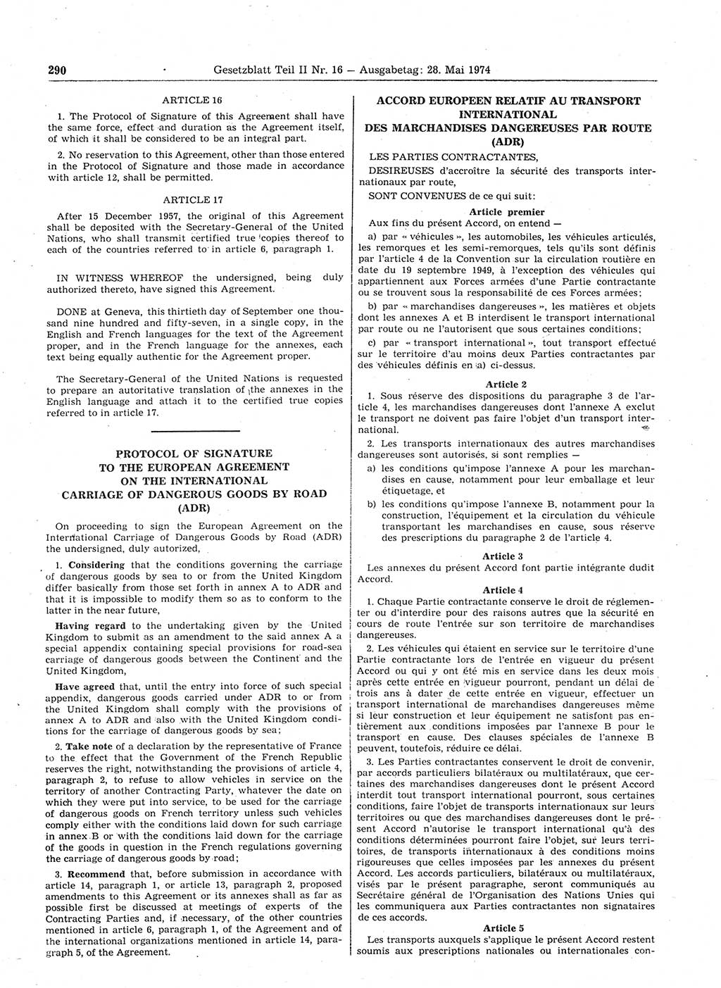 Gesetzblatt (GBl.) der Deutschen Demokratischen Republik (DDR) Teil ⅠⅠ 1974, Seite 290 (GBl. DDR ⅠⅠ 1974, S. 290)