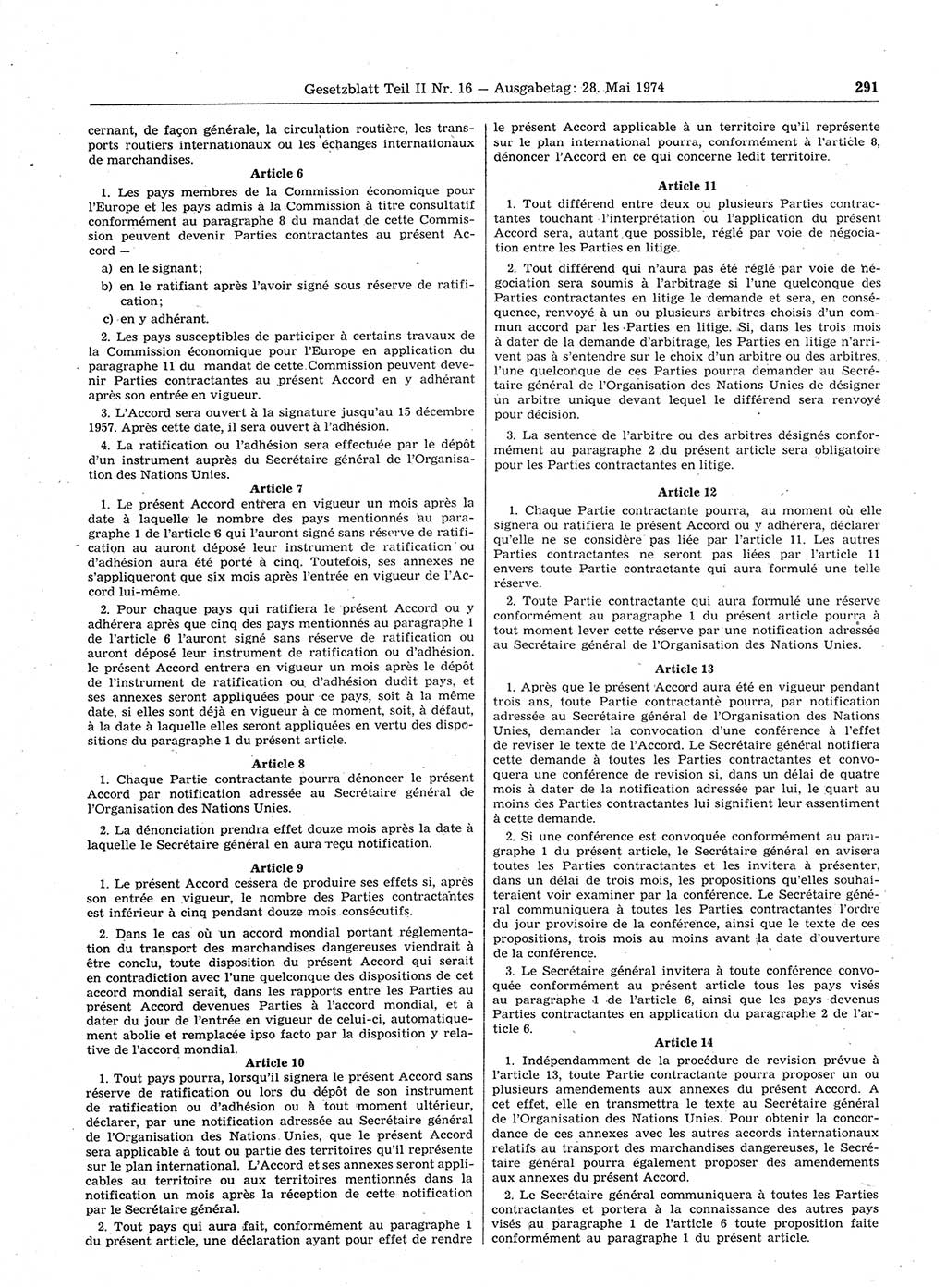 Gesetzblatt (GBl.) der Deutschen Demokratischen Republik (DDR) Teil ⅠⅠ 1974, Seite 291 (GBl. DDR ⅠⅠ 1974, S. 291)